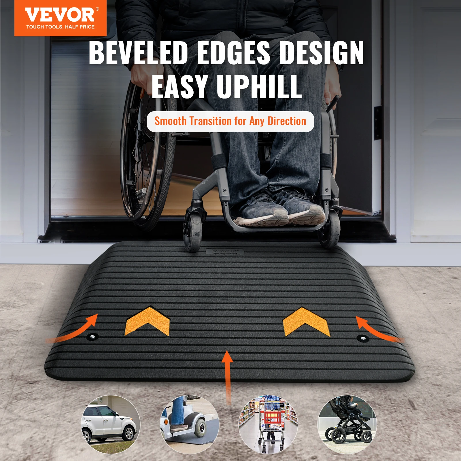 VEVOR Multi Size Driveway Curb Ramps Portable Non-Slip Lightweight Rubber Threshold Car Ramp for Wheelchair Motorcycle Scooter