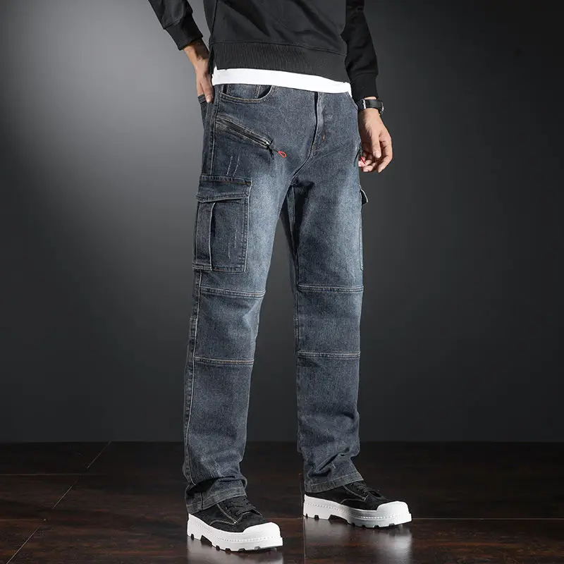 2024 New Men's Jeans Outdoor Sports Jogging Cargo Pants Street Style Multi-Pocket Fashion Large Size Loose Jeans Men's Clothing