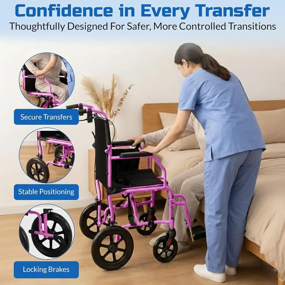 ingbird™ Ultra-Lightweight oldable Transport Wheelchair, Handbrakes,12-Inch Rear Wheels, Extra-Wide Seat. Convenient Table-Lengt view 4