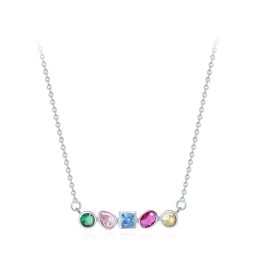 Apexelle Luxury Jewelry 925 Sterling Silver Necklaces For Women Shining Rainbow Zircon Geometric Design Necklaces Fine Jewelry
