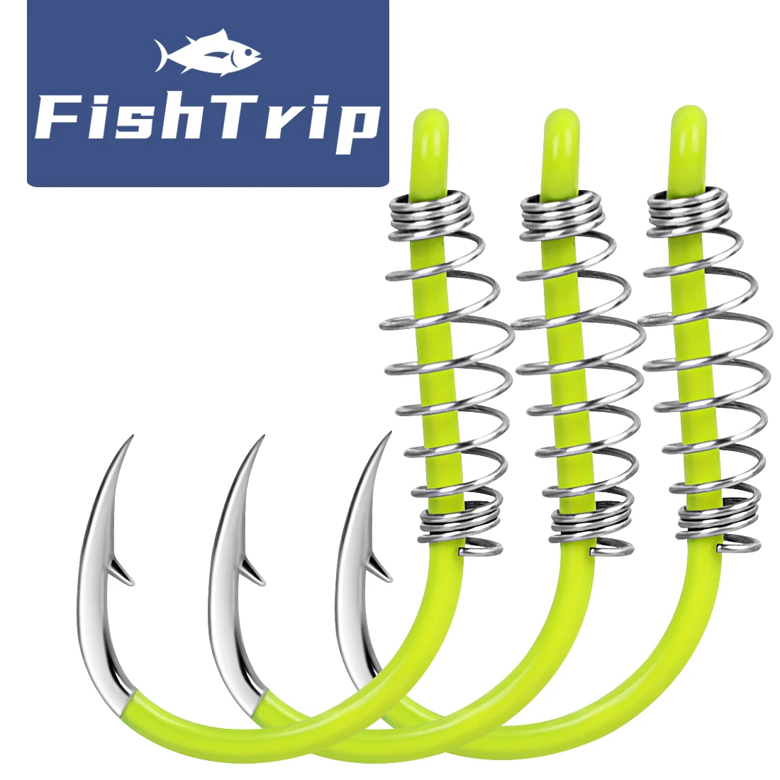 FishTrip Anzuelos circulares con resorte verde fluorescente para carpa