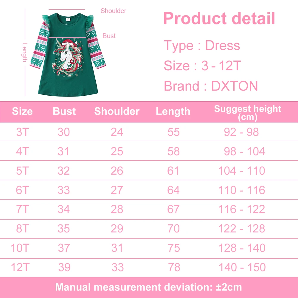 DXTON Children Festival Clothing Cotton Toddler Christmas Gift A-line Unicorn Cartoon Baby Girls Dress Snowflakes Kids Costumes view 6