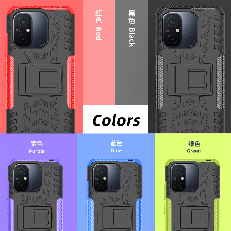 For Xiaomi Redmi 12C Case For Redmi 12C Capas Armor Holder Bumper Shockproof Dual Layer Hard Cover For Xiaomi Redmi 12C Fundas