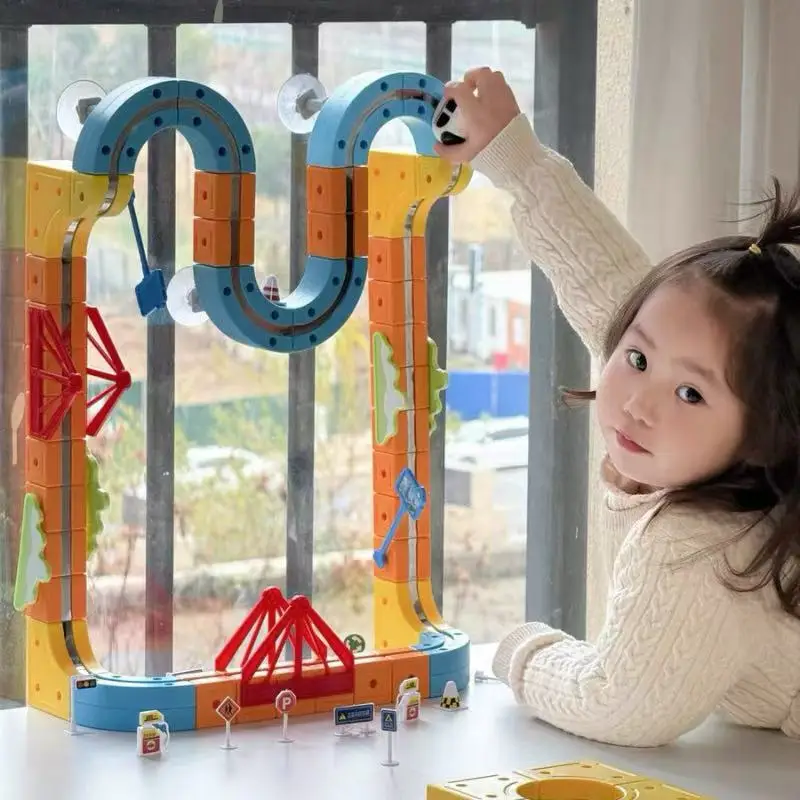 Kids Magnetic Building Blocks Set Magic Track Train Rail Car Cube Maze Toy DIY Assembled STEM Educational Toy Birthday Gift XMAS
