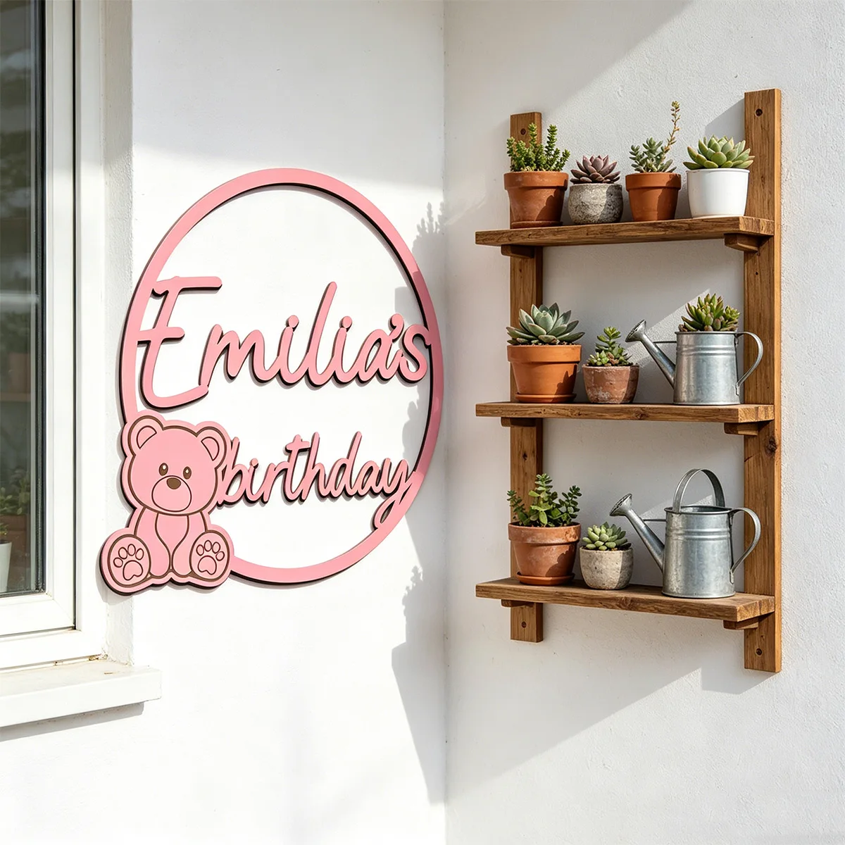 1pc Custom Bear Round Wooden Birthday Sign Personalized Double Custom Text Party Wall Hanging Decor Souvenir Gift