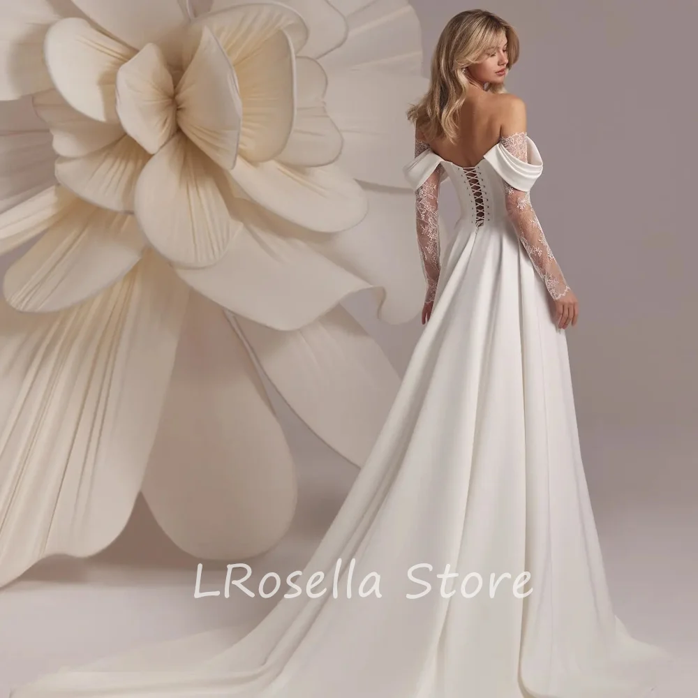 LRosella Wedding Dress Satin Split Off-the-shoulder Ruched A-Line Elegant Exquisite style Luxury  فساتي2024 with Sweep Train