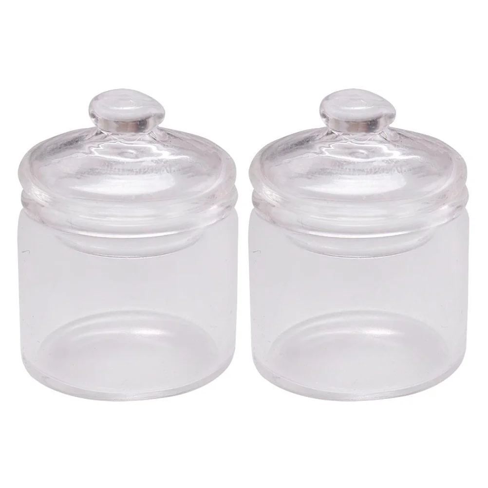 

2 Pcs Miniature Jar Lids Jars Dessert Canisters Cookie Dollhouse Decoration Glass Adornments Supplies Bottle