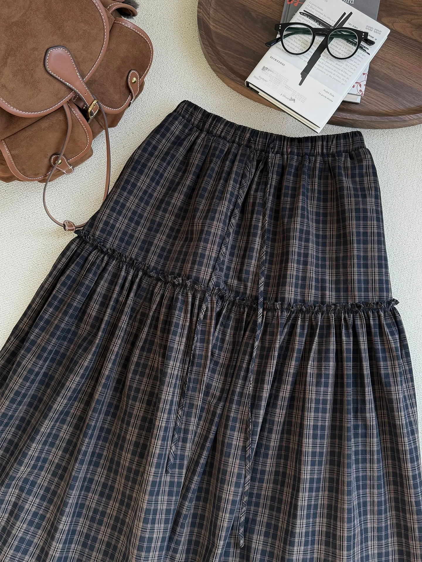 

Вечерняя макси-юбка MOR в стиле ретро с высокой талией, в клетку, для женщин, А-силуэт, из хлопка, повседневная, для работы и отдыха