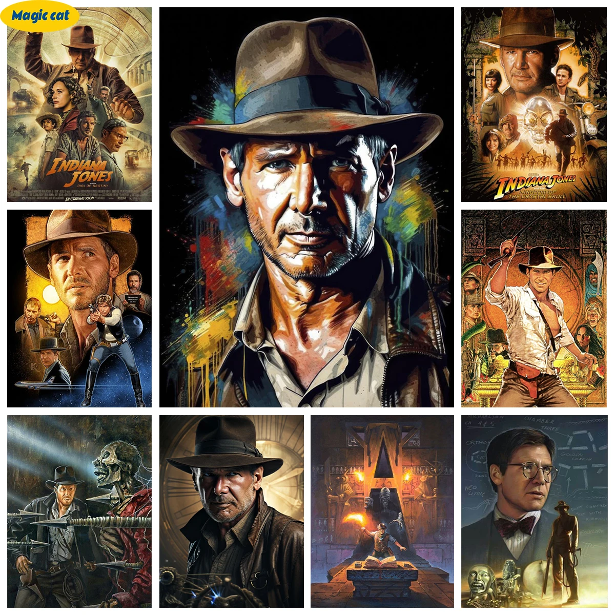 Indiana J-Jones 5D Diamond Painting Kit Adventure Action Movie Poster Diy Diamond Embroidery Cross Stitch Home Wall Decor Gifts