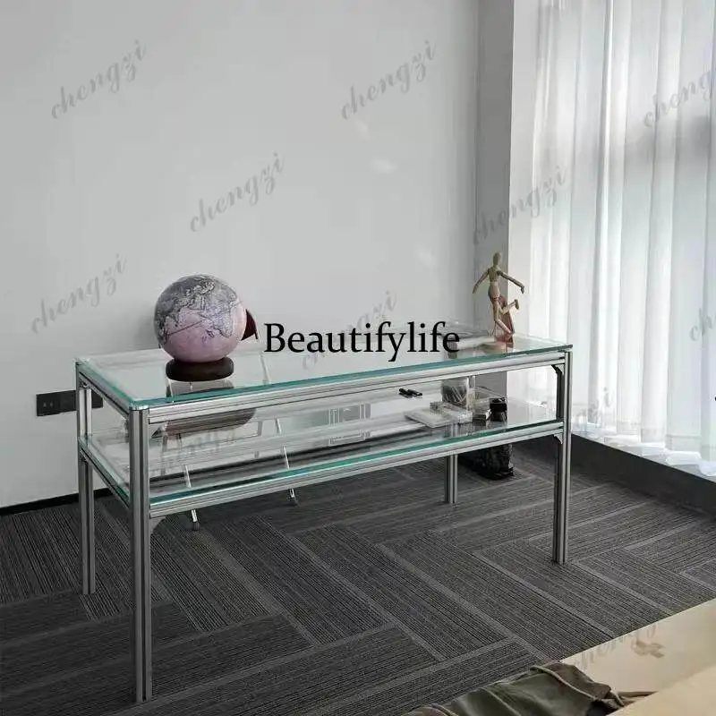 Modern aluminum profile desk living room, dressing table, study glass exhibition table