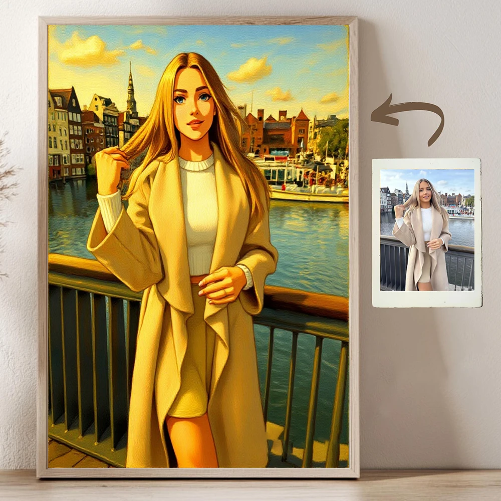 مخصص خمر النفط اللوحة أنيمي نمط صورة من صورة شخصية هدية عيد الميلاد للأزواج الأسرة الاطفال الجدار ملصق فني