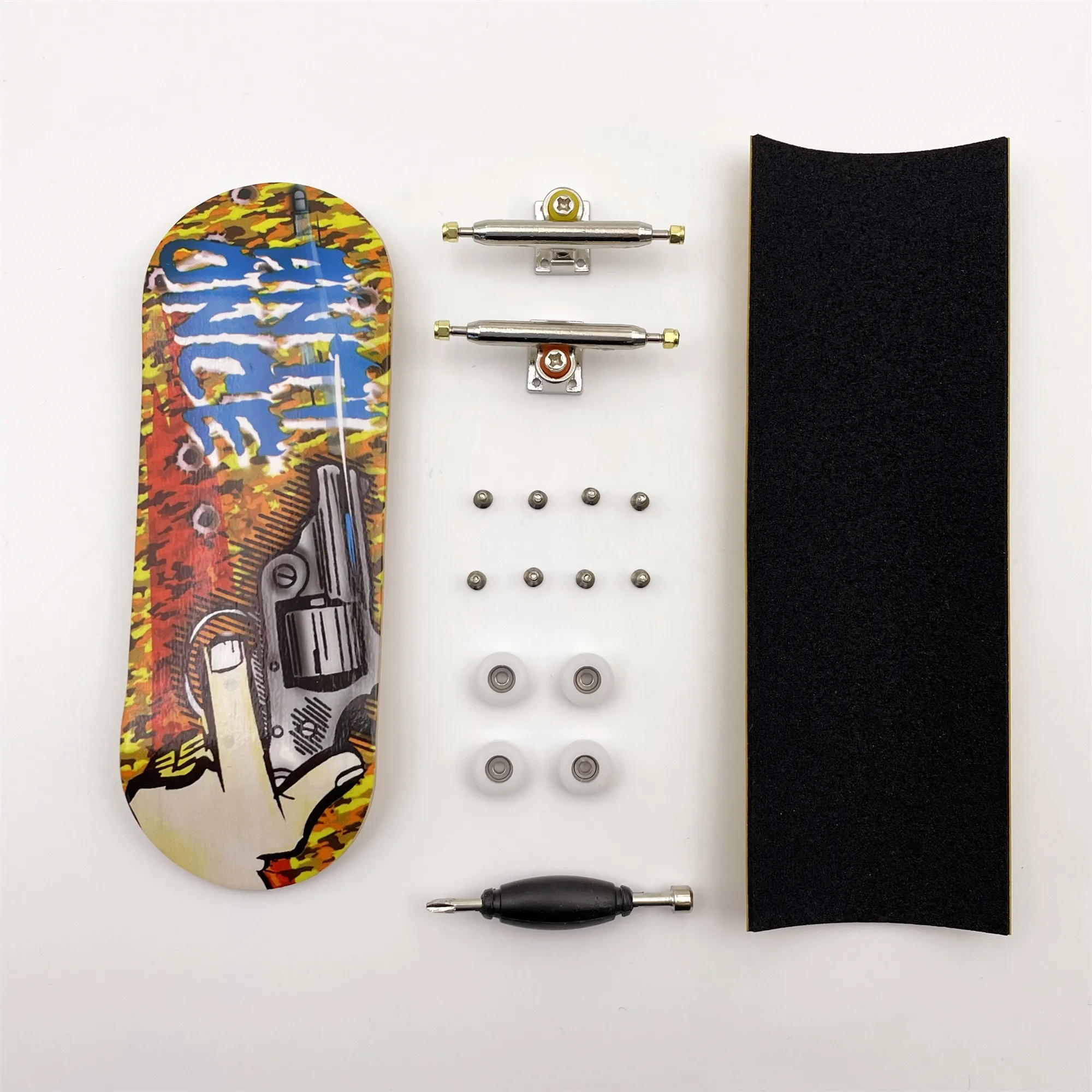 34mm Fingerboard Complete Set Real Wear Graphic Deck with New Truck CNC Wheels for Professional Finger Skateboard