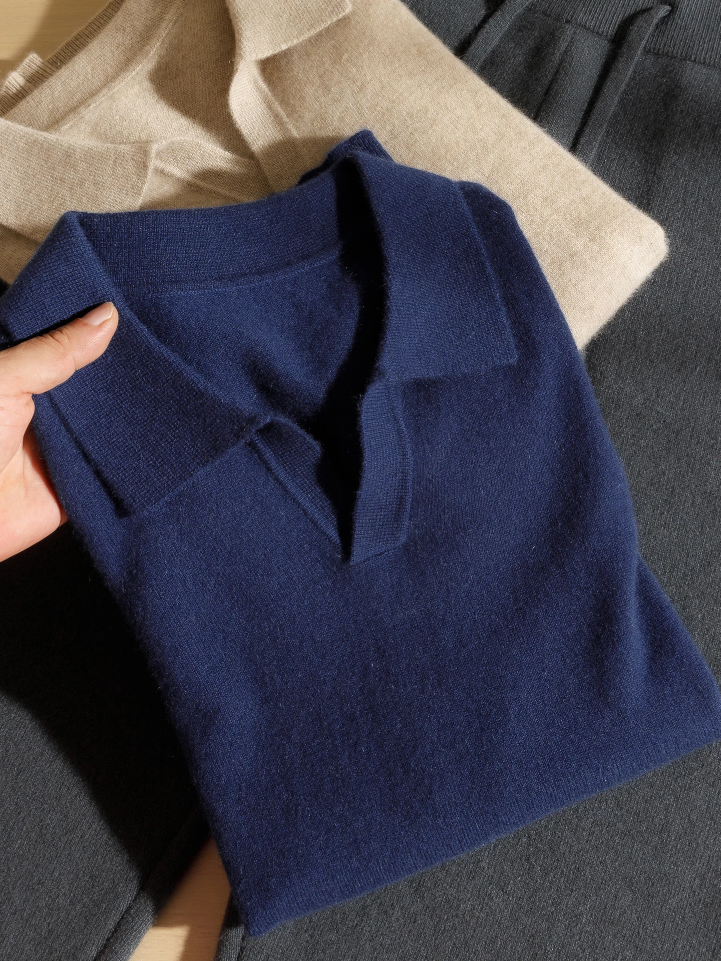 100% Pure Cashmere Sweater Men's Seagull Collar 5-Point Sleeve T-Shirt Short Sleeve Spring and Autumn Conventional Thickness