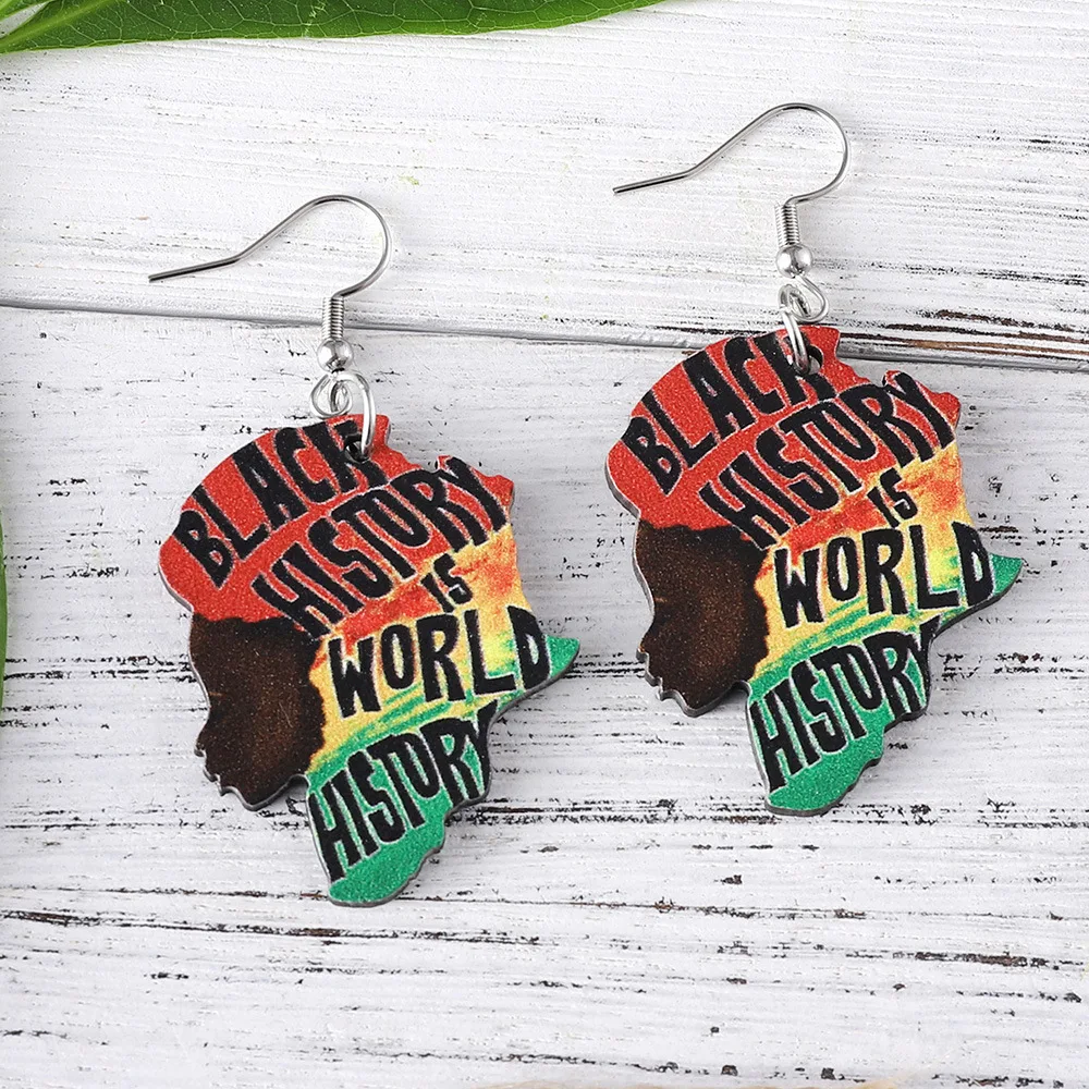 African style Juneteenth black fashion avatar pendant wooden double-sided earrings black history month earrings