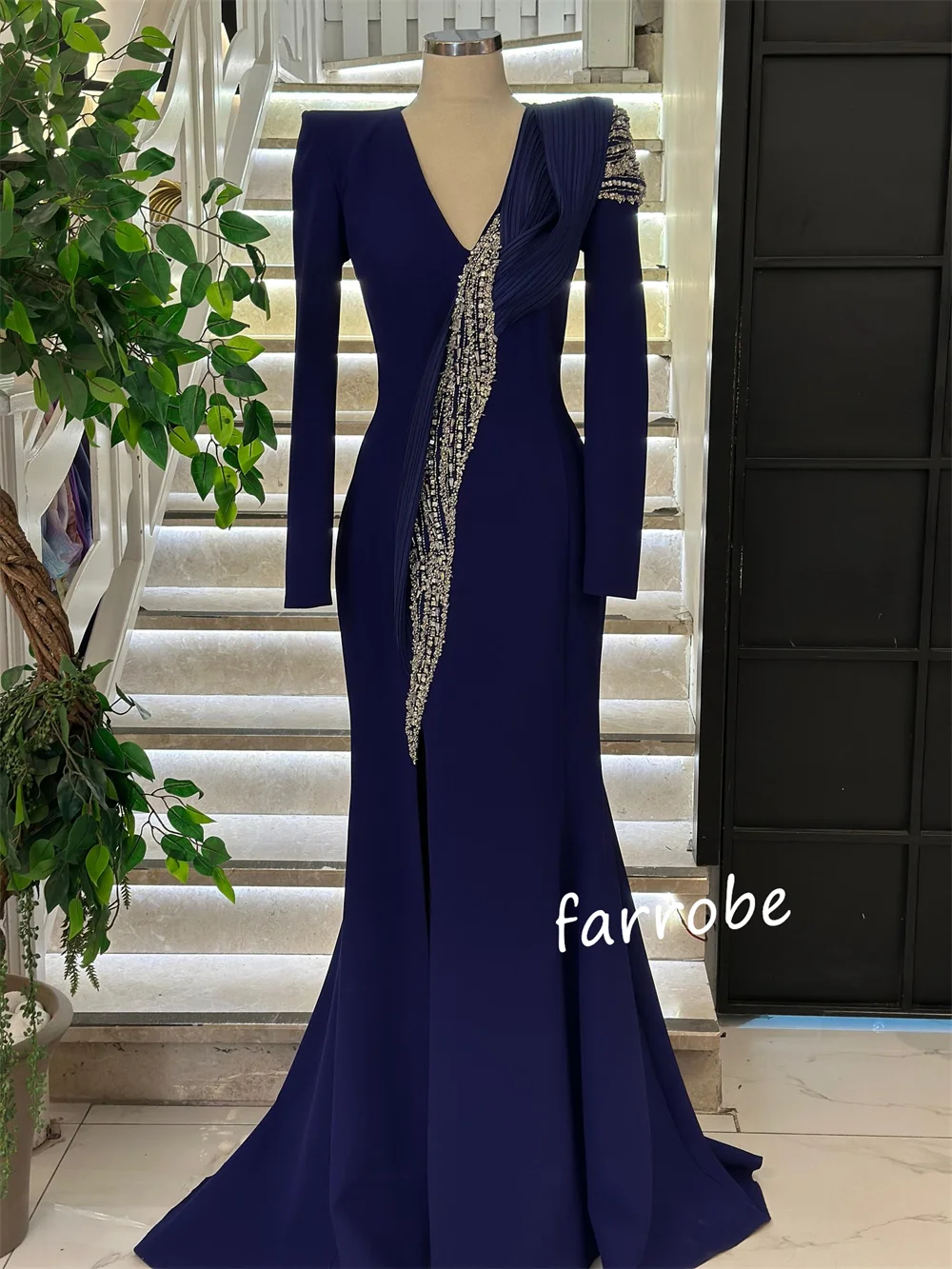Vestidos largos con cuello en V y trompeta con lentejuelas, Jersey a juego personalizado, ocasión a medida, alta calidad exquisita