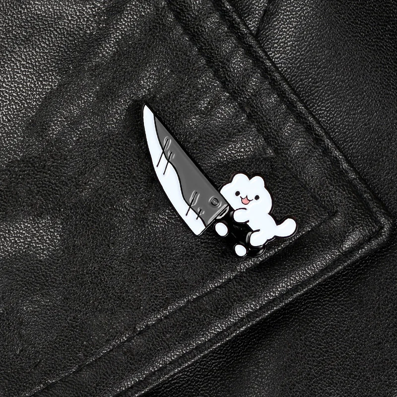 Creative Cartoon Exquisite Personality Fashion Cat Knife Funny Dagger Cat Brooch Clothing Cowboy All-match Badge For Men Women