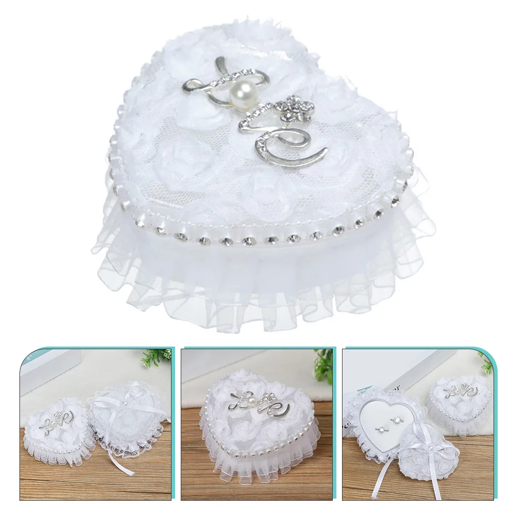 

Ring Box Heart Shape Pillow Rings Heart-shaped for Ceremony Bearer Wedding Holder Pillows Cloth Barrier