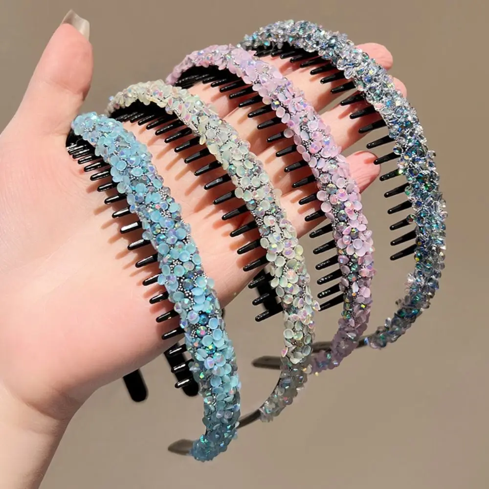 

Sweet Rhinestones Antislip Hairband Thin Plastic Crystal Teeth Headband Korean Style Headwear Pearl Face Wash Hair Hoop Women