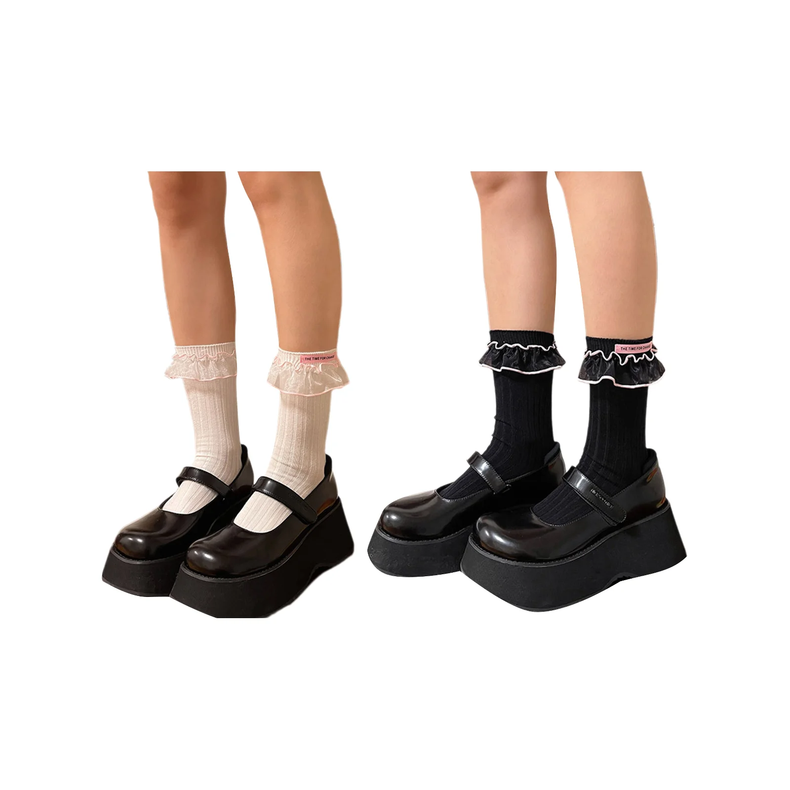 

Носки из органзы средней длины, белые + черные, по 1 паре каждого цвета