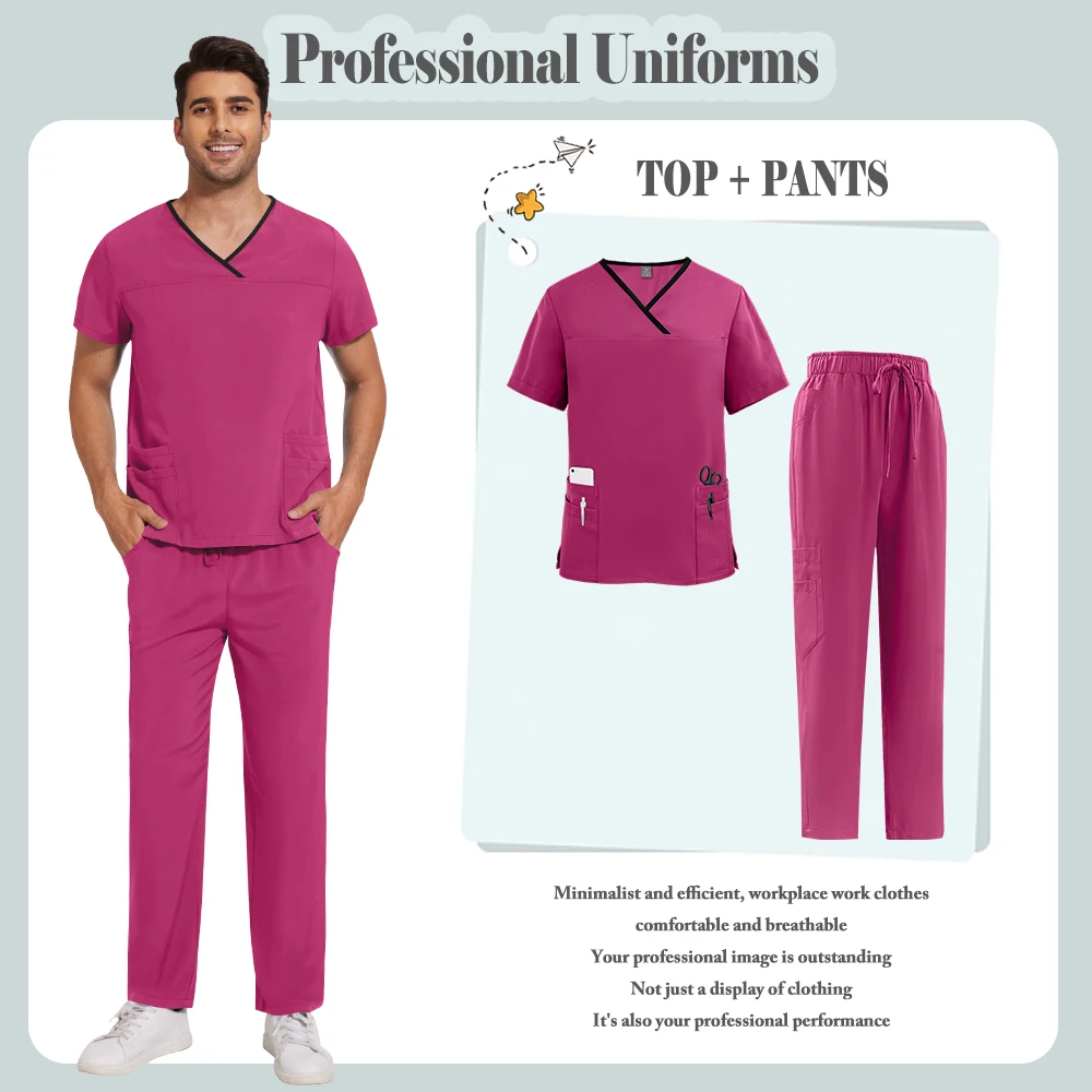 ชุดยูนิฟอร์มพยาบาลสีพื้นเรียบง่าย ชุดสครับสำหรับแพทย์ พยาบาล อุปกรณ์โรงพยาบาล ชุดผ่าตัด ชุดทำงานสำหรับสปาเสริมความงาม