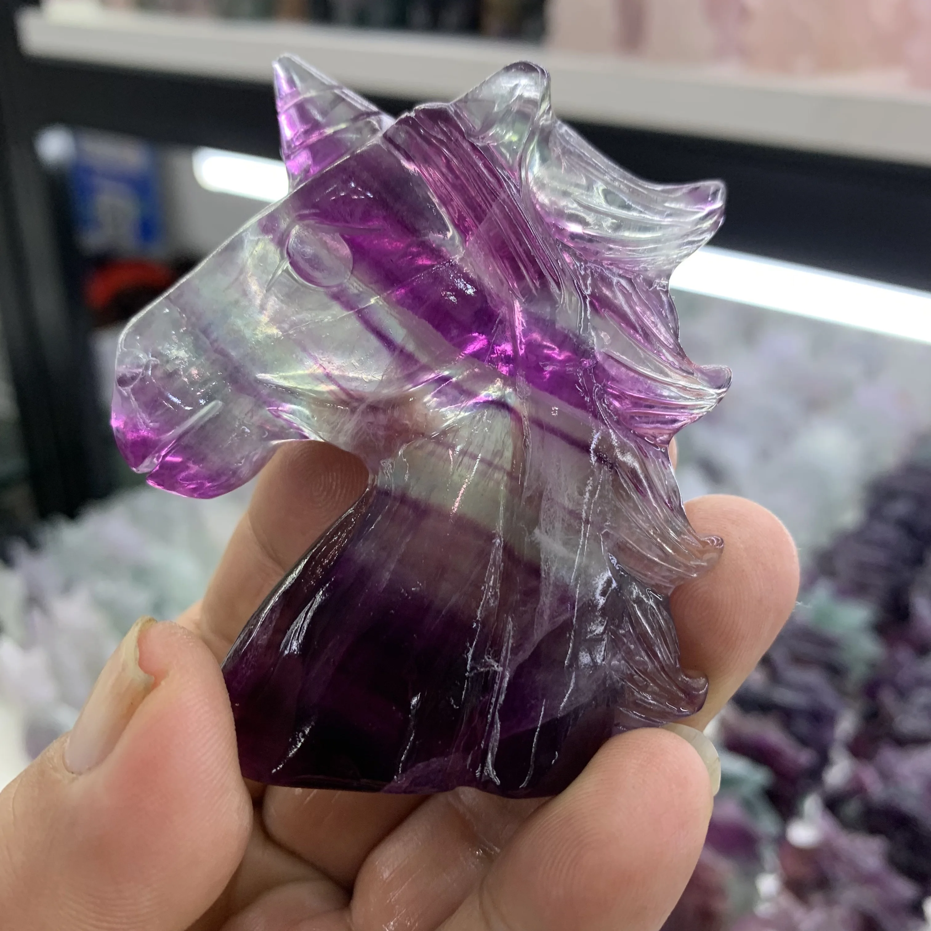 Natural Rianbow Fluorite Unicorn Crystal Carving Animal Statue Healing Crafts As Gifts Or Used For Decoration Of Domestic Room