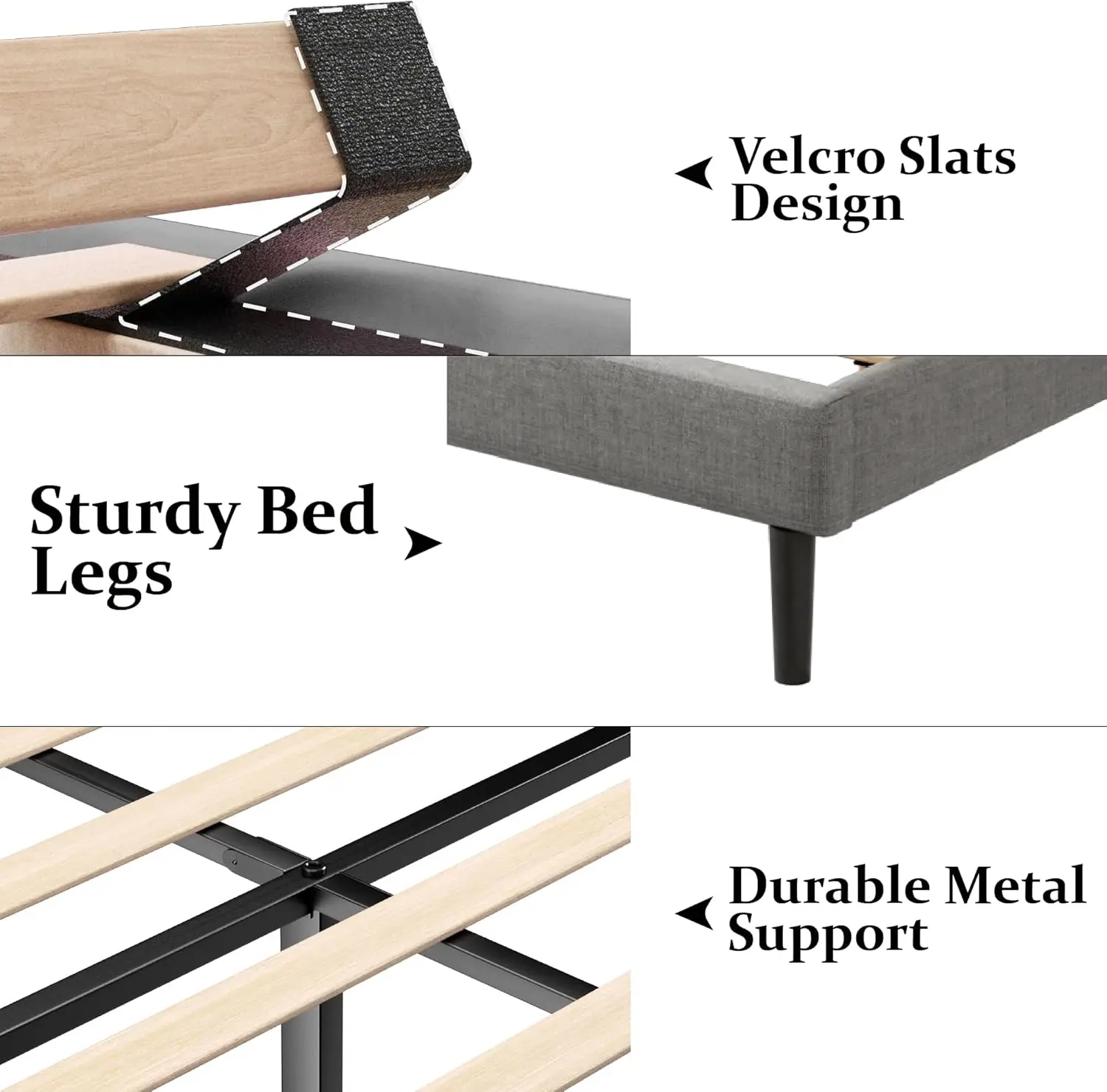 Bed Frame with Upholstered Wingback Headboard, Easy Assemnly Platform Bed, Wooden Slat Support No Box Spring Needed, Light Gray