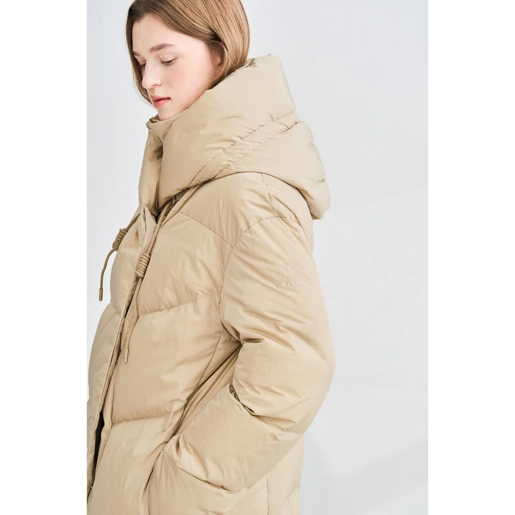 超保温グースダウンパーカーコート通勤スタイルフード付きパファージャケット厚手長袖ミドル丈無地QPPブランド