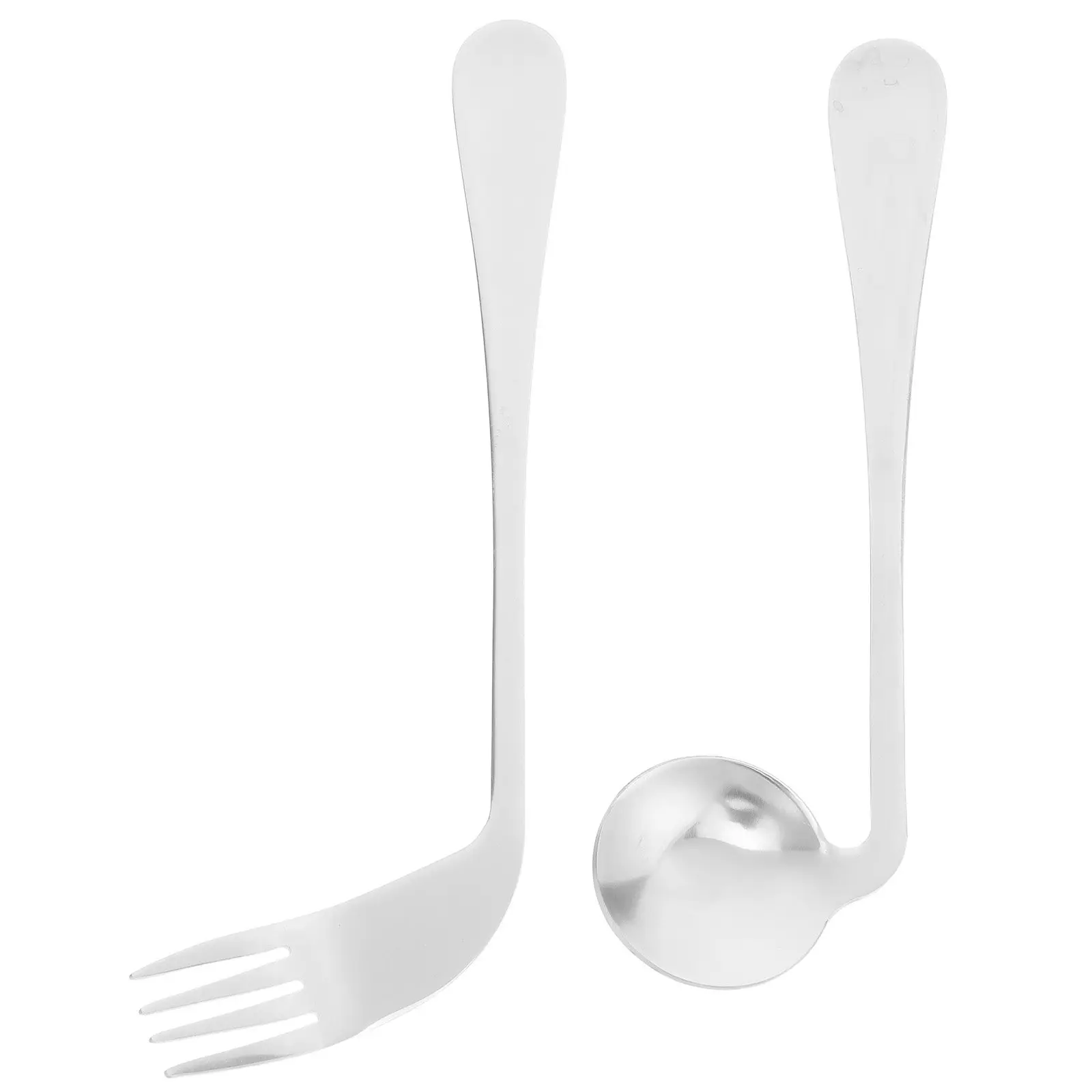 1Set Angled Fork and Spoon Set Stainless Steel Ergonomic Feeding Utensils for Elderly Arthritis Disabled Lightweight Anti-Shake