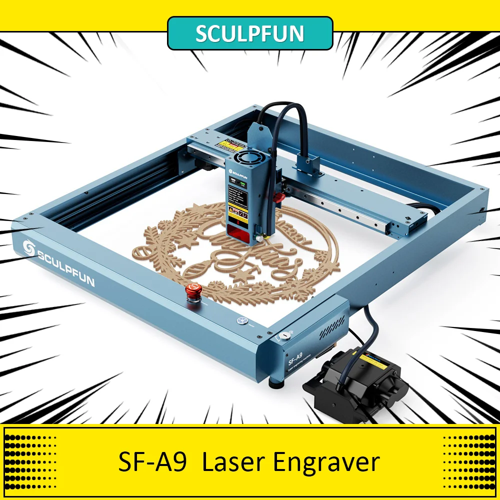 SCULPFUN SF-A9 Laser Engraver Cutter 40W/20W Switchable Laser Power Auto Air Assist, 36000mm/min Engraving Speed Auto Air Assist