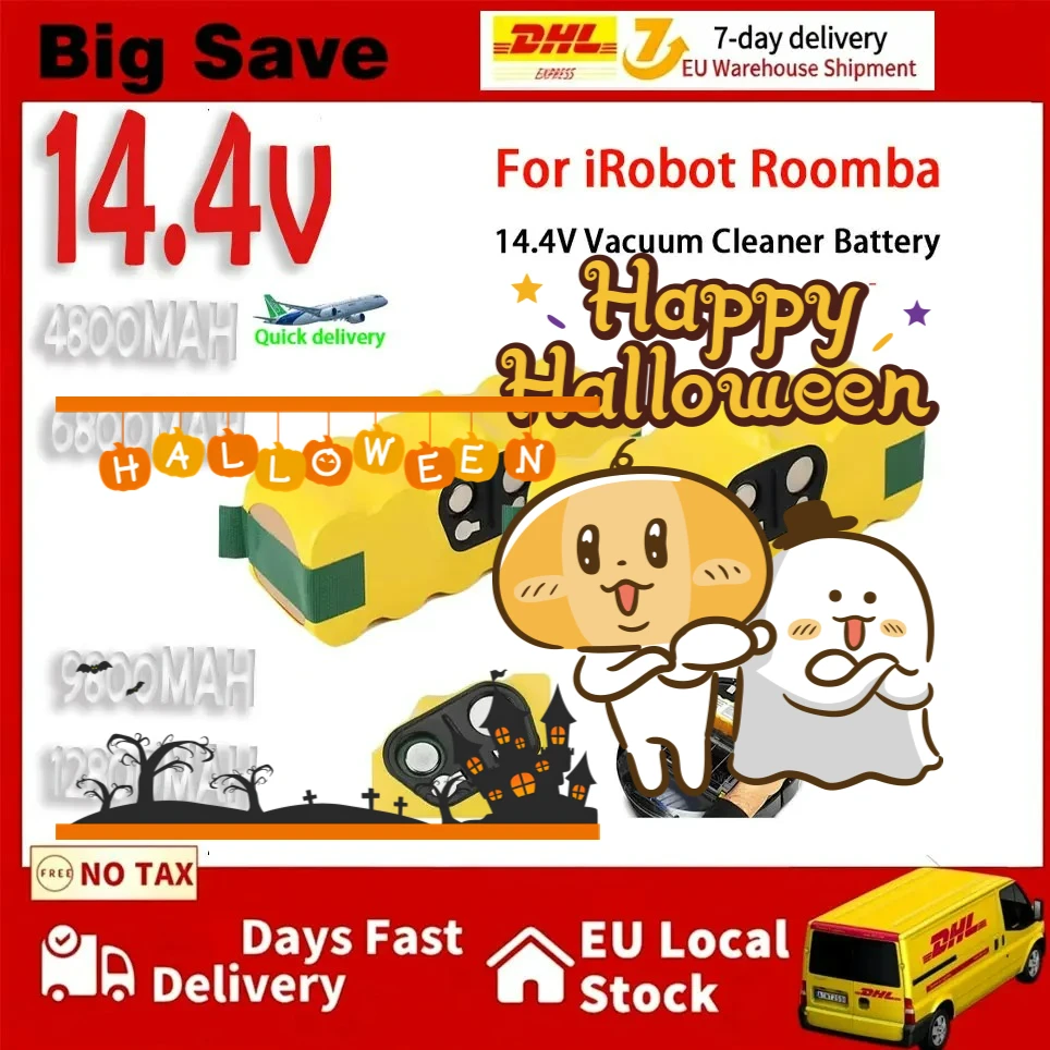 

Аккумулятор 14.4V 4800-12800mAh для iRobot Roomba серий 500, 600, 700, 800, 900, 595, 620, 650, 780, 890. Батарея для пылесоса Roomba.