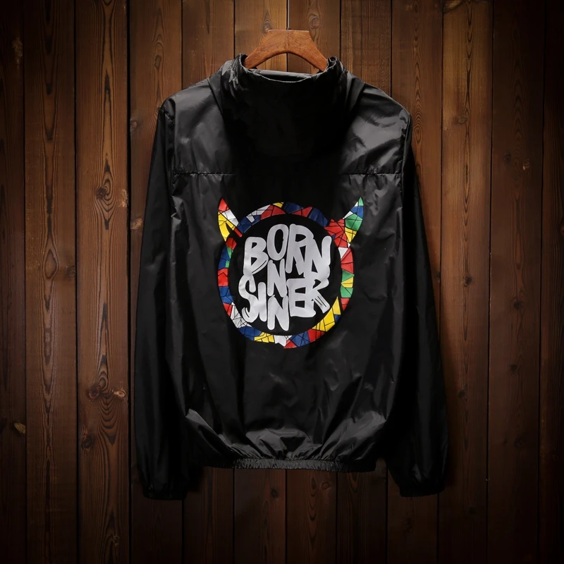 

Summer Outdoor ex Windbreaker Coat Qui Dry Windproof Printed Bla Jaet Youth Faion Polyester Fiber Hooded Zipper C...