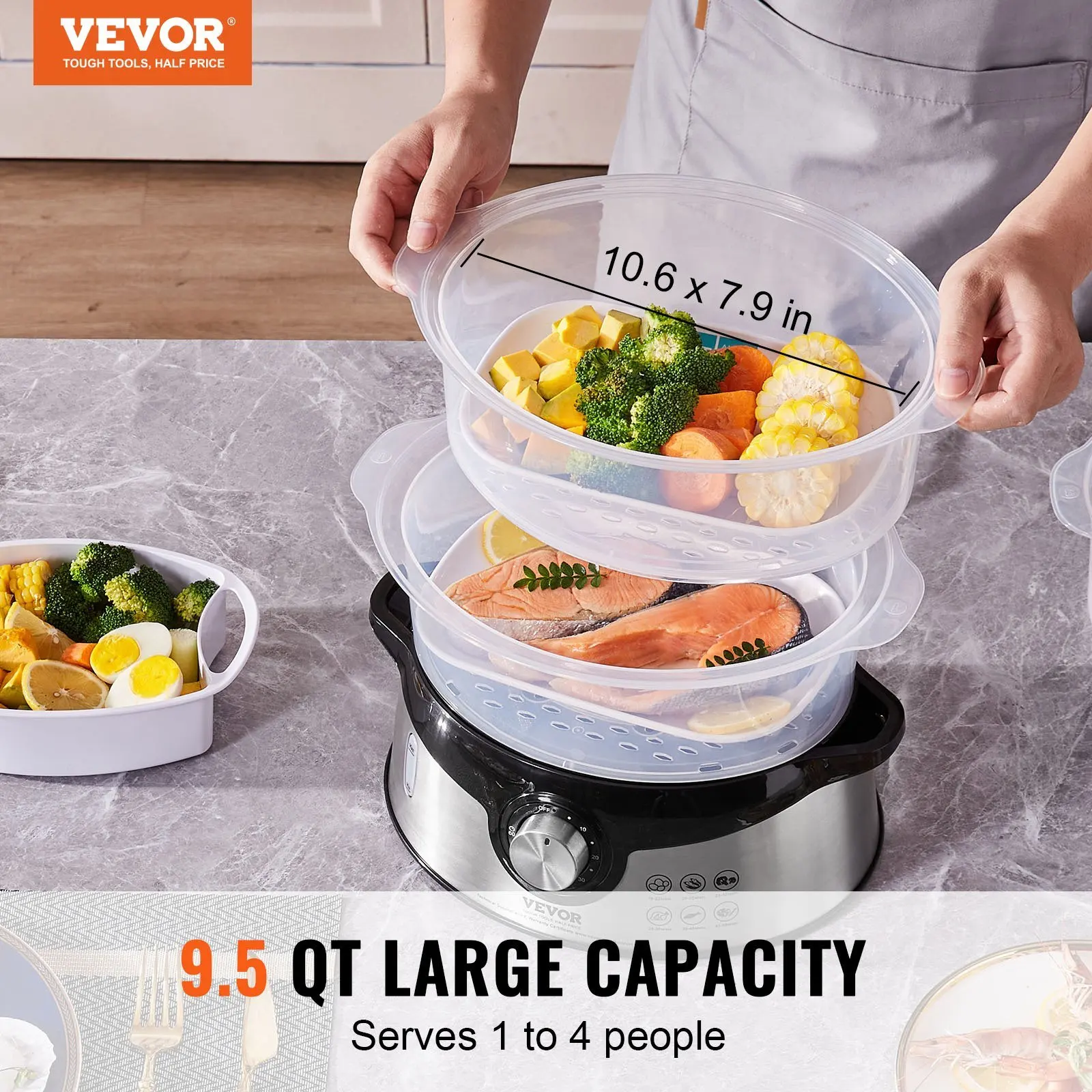 Electric Food Steamer, 9.5Qt/9L Electric Vegetable Steamer with 3-Tier Stackable Trays, 800W Food-Grade Food Steamer for Cooking