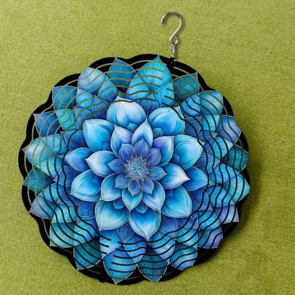 CIFBUY Wind Chime Mandala Flower Pattern 360 Degree Rotating Hook Art Dynamic Lively Outdoor Garden Yard Decor Hanging Ornament