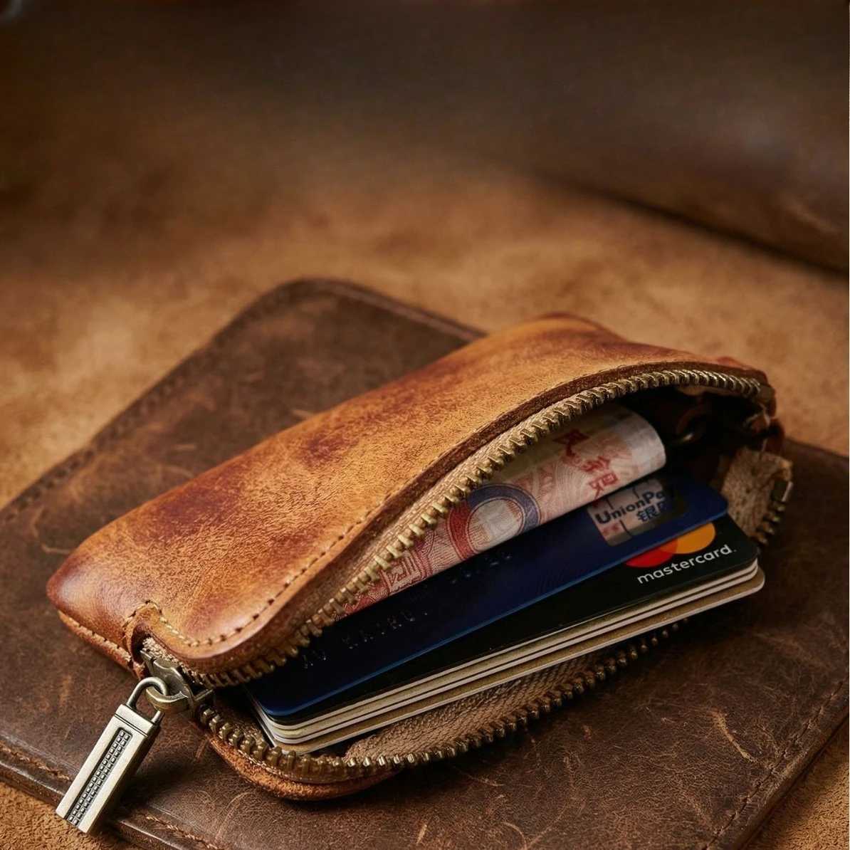 

Ultra-Slim Retro Leather Zipper Wallet - Pocket-Friendly Mini Organizer, Compact Coin Pouch for Cards, Cash & Daily Essentials