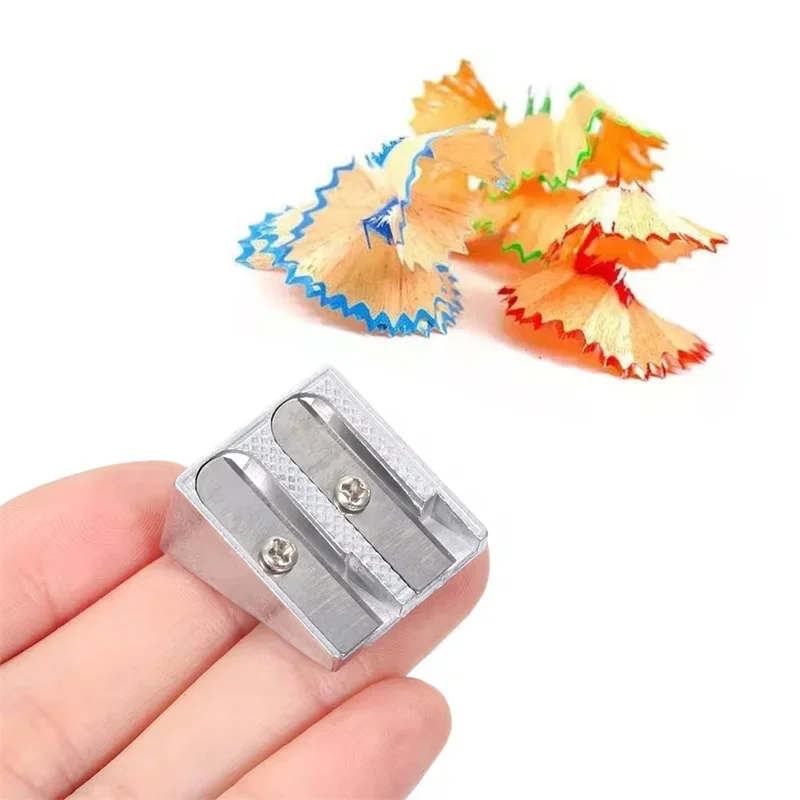 Metal Bevelled Double Hole Pencil Sharpener Stainless Steel Blade Efficient Labour-saving Sharpeners School Office Stationery