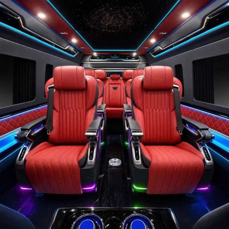 Dingkong HiAce Grand Cabin Luxury VIP Custom Interior Rear Captain Seats Starlight Ceiling Stainless Steel Trim LED Ambient