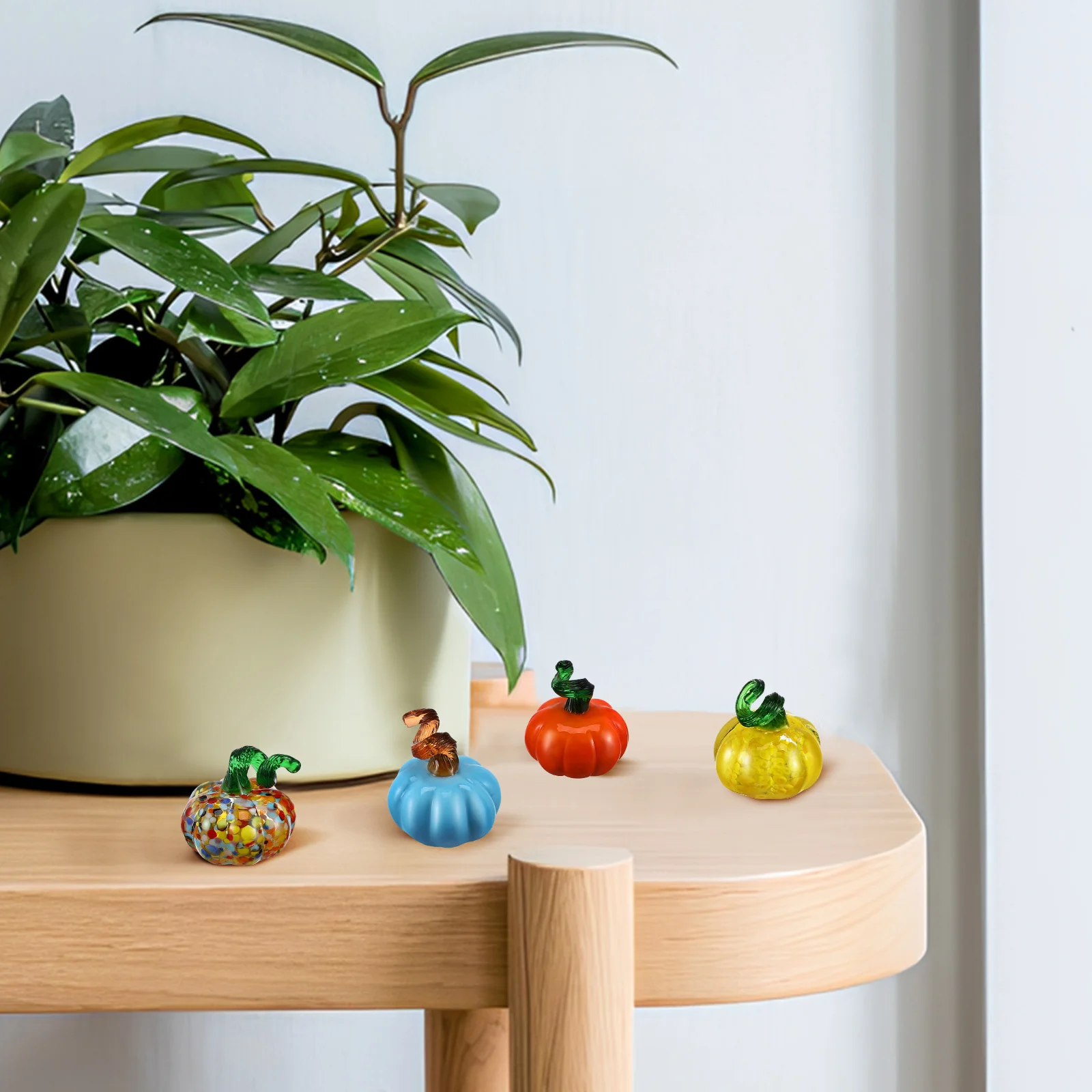 

4Pcs Glass Pumpkins Multi Color Glossy Fall Decorations Mini Pumpkin Statues Autumn Table Decor Present Pumpkin Decors