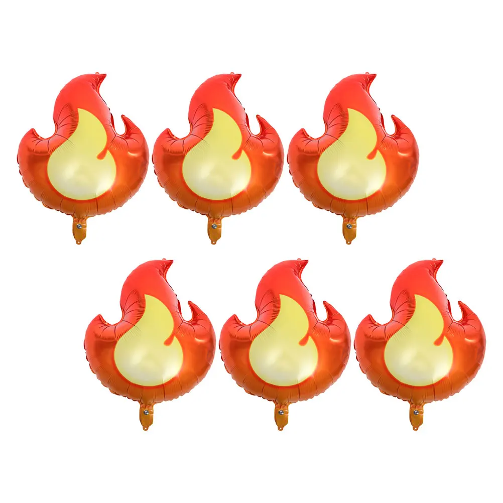 

6 Pcs Flame Shaped Balloons Aluminum Foil Inflatable Leak Resistant Decorations Birthday Party Supplies Fire Theme