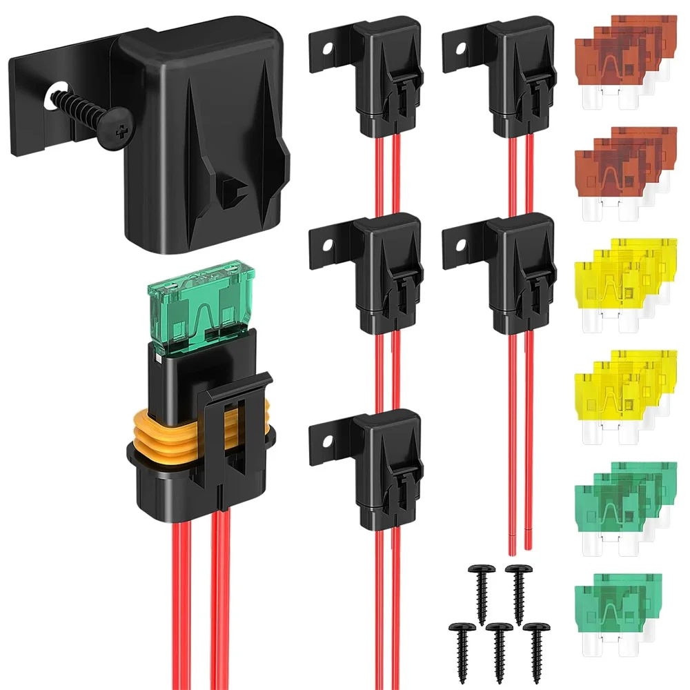 6 Stück Inline-Sicherungshalter 12V 12 AWG Wasserdichter ATC/ATO Flachsicherungshalter mit 20/30/40A Inline-Sicherung Hochleistungs-Inline-Sicherungshalter – Detail 1