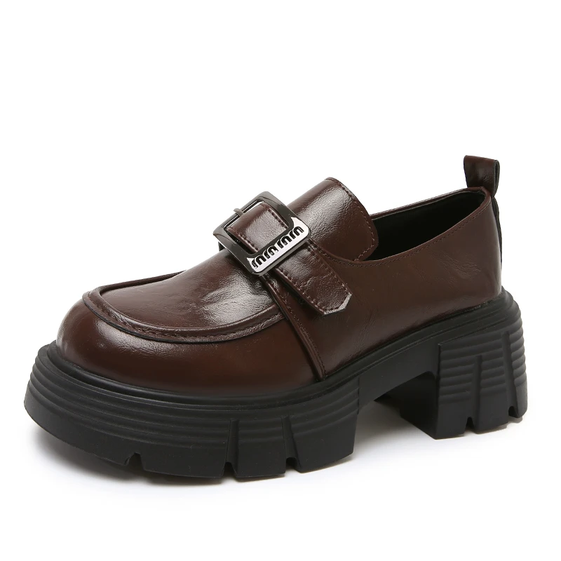 

Versatile Loafers New Spring/Autumn Retro British-Style Leather Platform Shoes