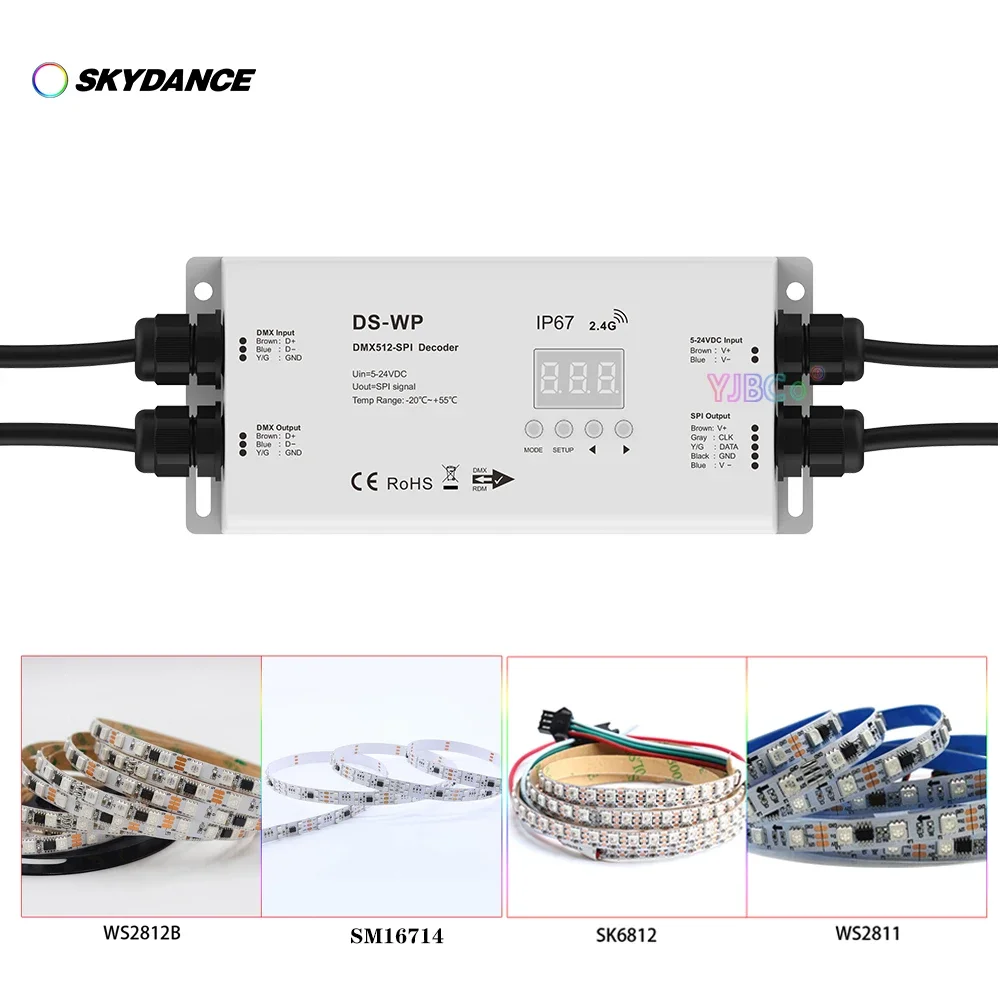 Décodeur éventuelles I DMXorgto étanche IP67, contrôleur RF, compatible avec IC numérique WS2811, WS2812, WS2813, WS2815, bande LED 5-24VDC