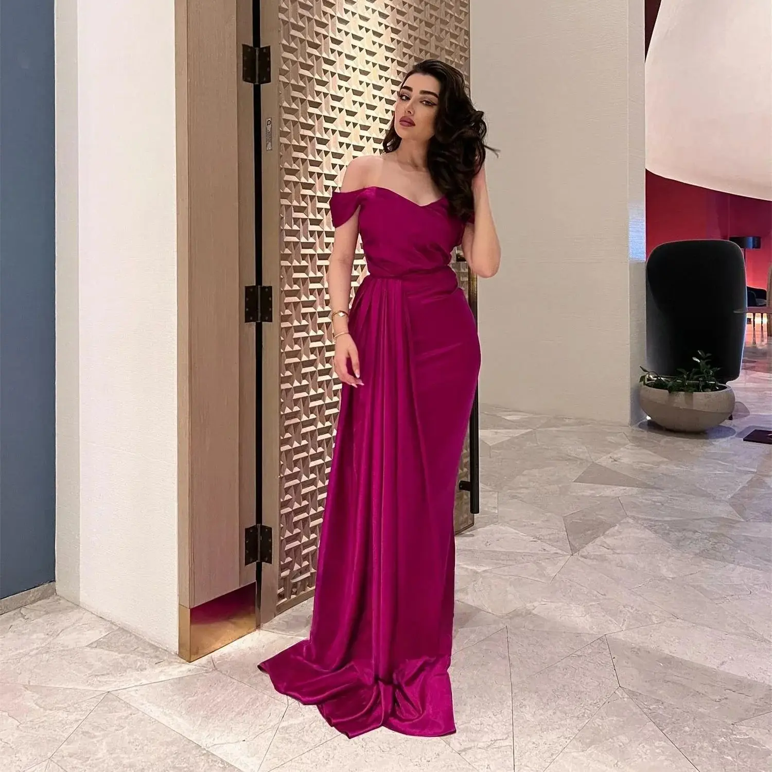 

Off The Shoulder Long Bespoke Occasion Gown Long Evening Dresses Pastrol Unisex Jersey Retro Dubai Saudi Arabic Prom Customized