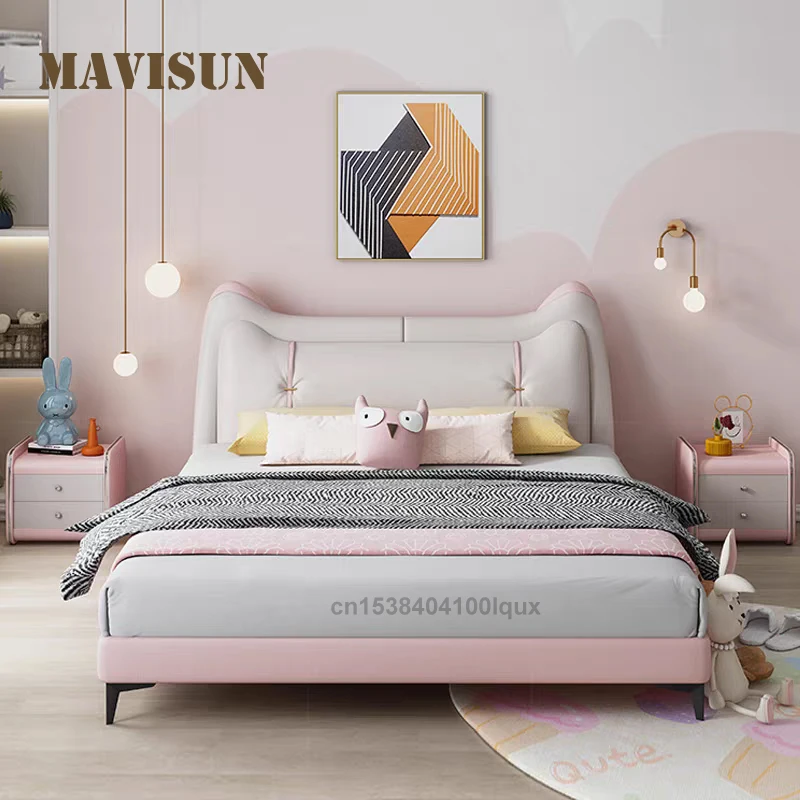 

Modern Stylish Cartoon Rabbit Ear Shape Headboard Children's Bed With Lovely Design Solid Wood Soft Upholstered Cute Kids Bed