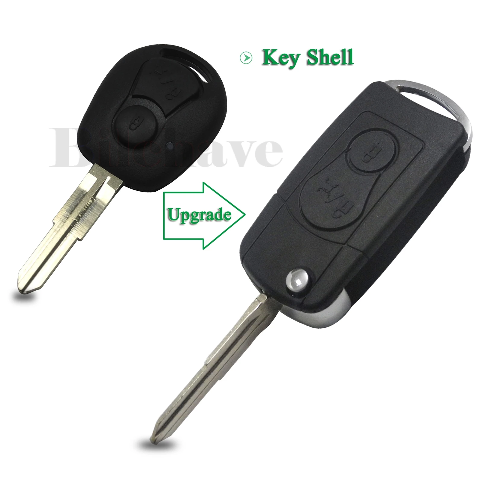 

jingyuqin 10pcs For Ssangyong Actyon Kyron Rexton Fob Modified Flip Remote Key Shell Case 2Buttons With Uncut Blade Replacement