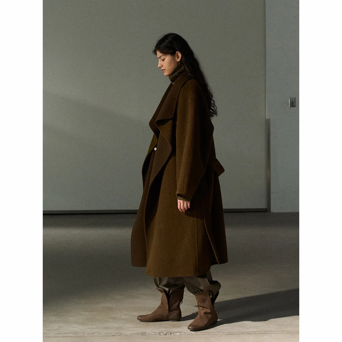 UMI MAO Woolen Coat Silk Australian Wool Lapel Double-sided Woolen Coat Autumn Winter New Loose Lace Up Commuting Jacket Women
