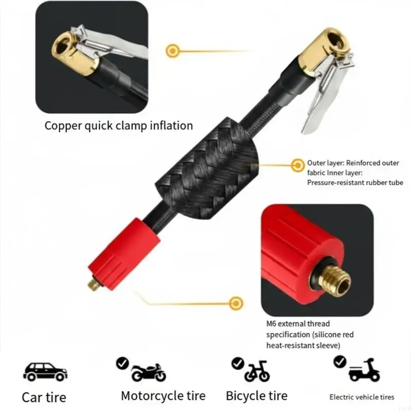 F1CF Multiple Purpose 6mm Air Hose 39 Inch Metal Valves Adapter for Bike Tire Inflation