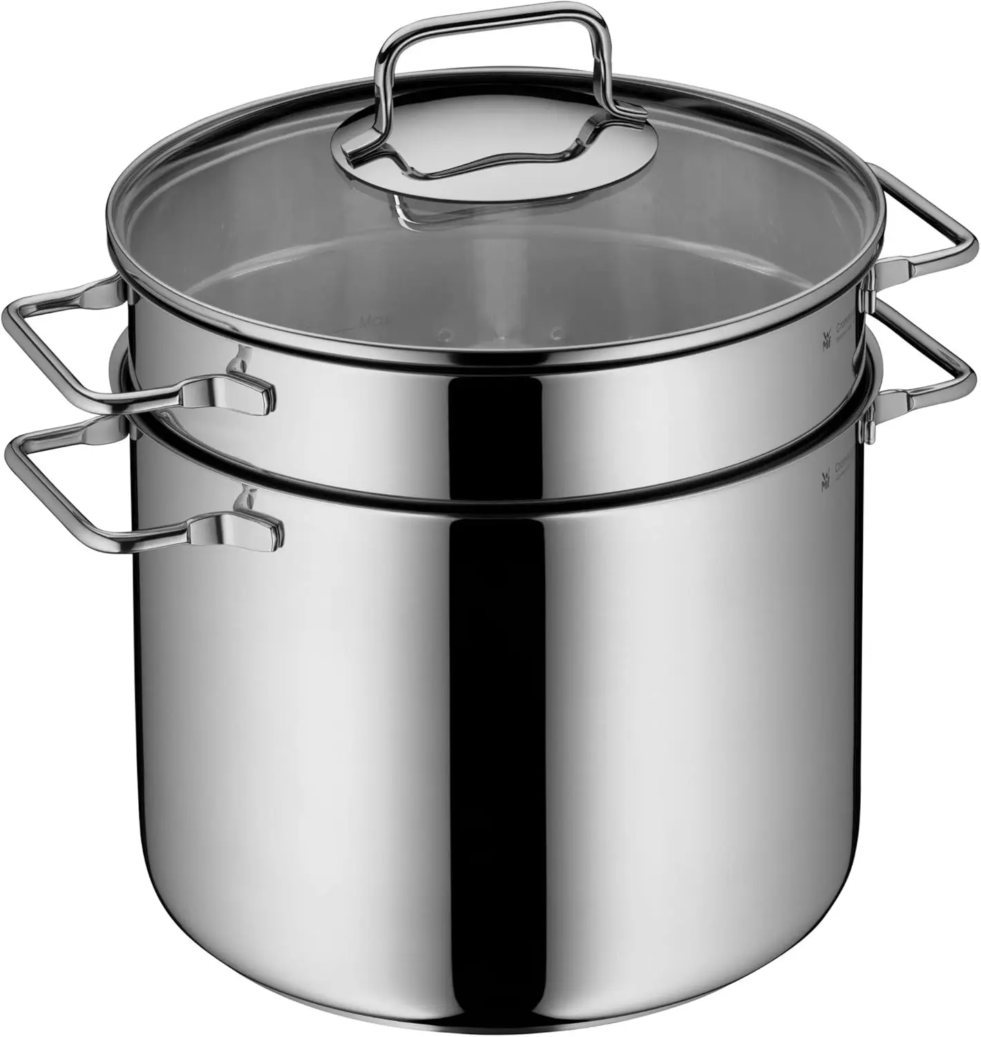 

Pasta Pot Ø 24 cm Approx. 7L Pouring Rim Glass Lid Cromargan® Stainless Steel Brushed Suitable for All Stove Tops Including