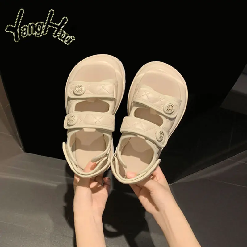 2023 Summer New High Grade Small Fragrant Sandals Women\'s Fashion Outwear Casual Sport Sandal Open Toe Thick Sole Student Sandal