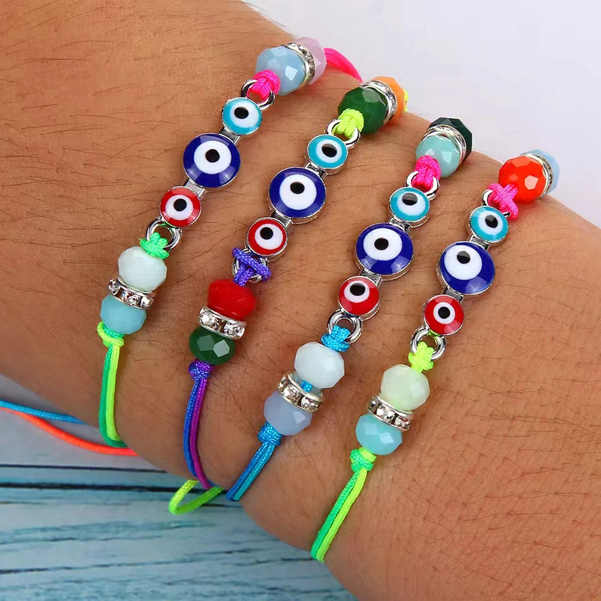 12 Piece Alloy Devil\'s Eye Multi-Color Crystal Bracelet Fashionable Men\'s and Women\'s Simple Friendship Bracelet Set