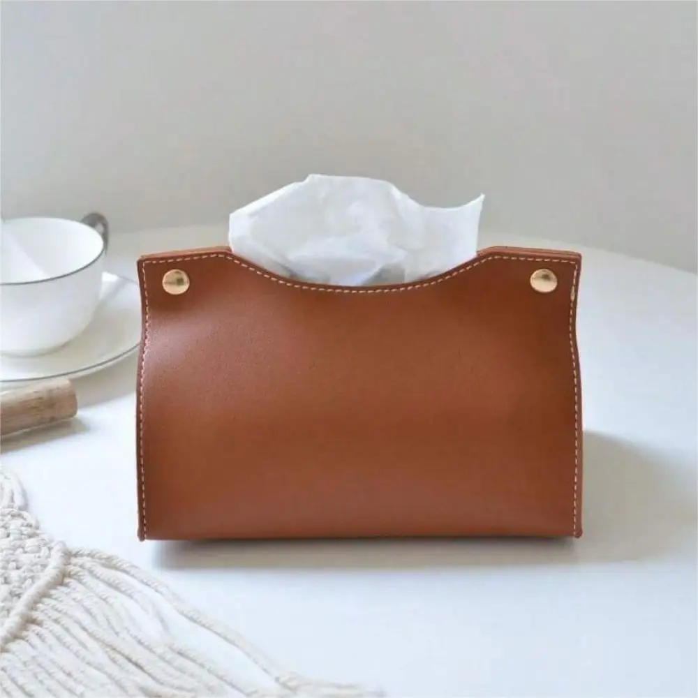 A PU leather tissue storage box simple modern living room toilet paper box waterproof foldable senior fashion vintage mature